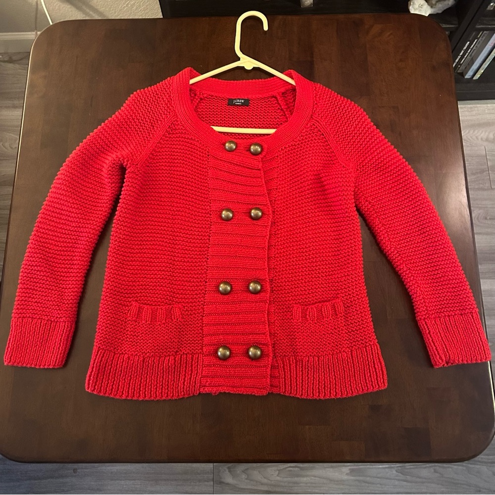 J. Crew Handknit Red Double Breasted Cardigan Chunky Sweater Women’s Size S